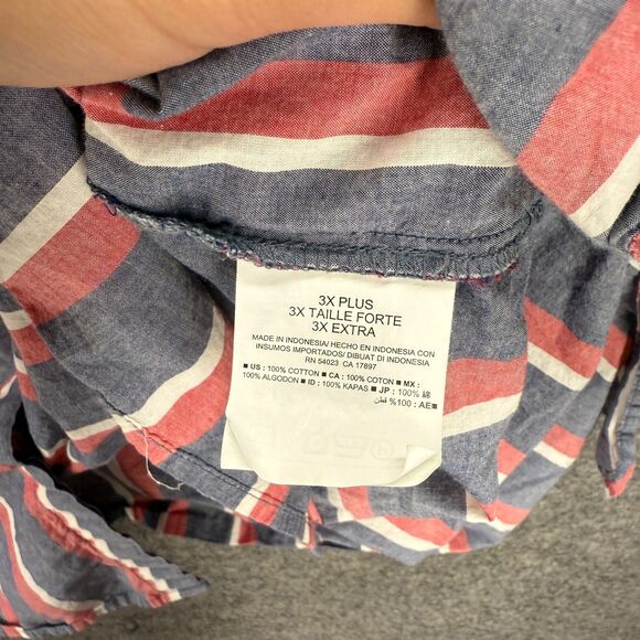 Old Navy Shirt Women 3X Plus Gray Striped Button Up Collared Long Sleeve Cotton - Picture 4 of 7